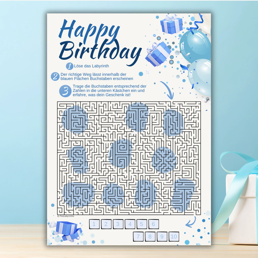 Personalisierter Geschenkgutschein als Rätsel Labyrinth zum Geburtstag | PDF zum Ausdrucken